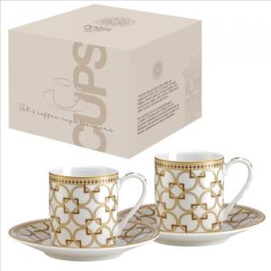 P.M.PM0125DECO Porcelán eszpresszócsésze+alj 80ml, 2 személyes, dobozban, Déco