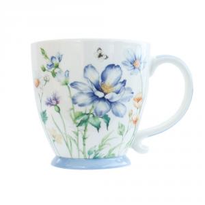 Porcelán bögre 45cl KÉK VIRÁGOS, talpas, GM0071A107-2