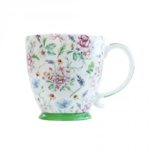 Porcelán bögre 45cl ZÖLD VIRÁGOS, talpas, GM0071A107-1