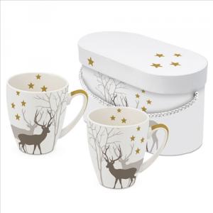 PPD.360102824 Porcelánbögre 0,35l dobozban,2db-os, Winter Deers white