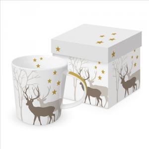 PPD.360302824 Porcelánbögre 0,4l, dobozban, Winter Deers white