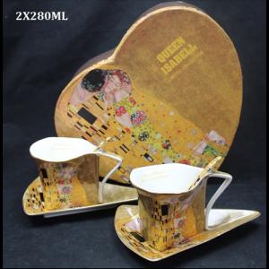 P.P.W3A34-15727 Porceláncsésze+alj háromszögű, 2 személyes, 225ml, Klimt:The Kiss