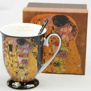 P.P.W9KL338-09121 Porcelán lábasbögre kanállal, 300ml, Klimt:The Kiss