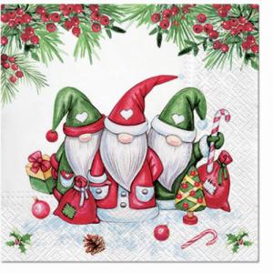 P.W.SDL230500 Christmas Gnomes papírszalvéta 33x33cm,20db-os