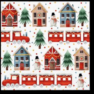 P.W.SDL236600 Cozy Christmas town papírszalvéta 33x33cm,20db-os