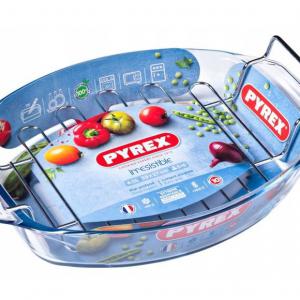 PYREX hőálló sütőtál grillráccsal, üveg 38x27 cm, 4l