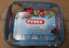 PYREX IRRESISTIBLE szögletes sütőtál füllel, üveg, 35X23x6 cm, 2,9 liter, 203192