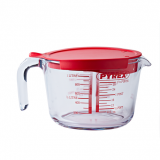 Pyrex mércés üveg kancsó, műanyag tetővel, 1 liter, mérő kancsó, 203271