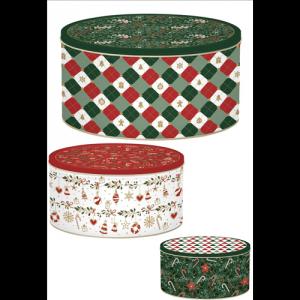 R2S.099FACH Fémdoboz 3 db-os szett kerek,20x8,5/17x8/13,5x6,5cm, Fancy Christmas, Coffee Mania
