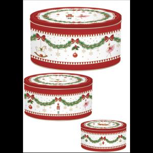R2S.099MNOE Fémdoboz 3 db-os szett kerek,19,5x8/16,5x7,5/13,5x6,5cm, Magie de Noel