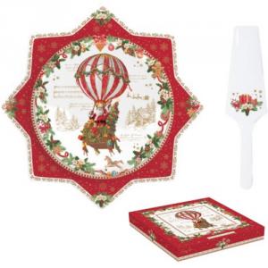 R2S.1000CHAB Porcelán tortatál, lapáttal 32cm, dobozban, Christmas Memories