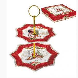 R2S.1017CHME Porcelán süteményes állvány 2 emeletes, 16/20cm, dobozban, Christmas Memories