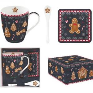 R2S.1045GING Porcelánbögre 350ml porcelánkanállal, parafa poháralátéttel, dobozban, Gingerbread