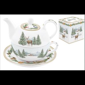 R2S.104WHIF Porcelán egyszemélyes teáskészlet 350ml,+350ml, dobozban, White Forest