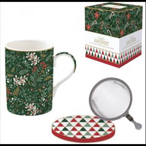 R2S.105FACH Porcelán szűrősbögre tetővel, 350ml, dobozban, Fancy Christmas, Atmosphere