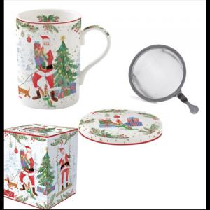 R2S.105JOYF Porcelán szűrősbögre tetővel, 350ml, dobozban, Joyful Santa