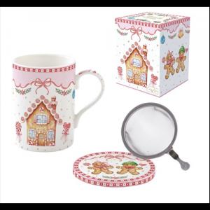 R2S.105SWEC Porcelán szűrősbögre tetővel, 350ml, dobozban, Sweet Christmas