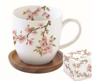 R2S.1080SAKU Porcelánbögre akácfa alátéttel,350ml,dobozban,Sakura