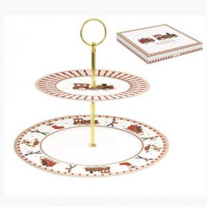R2S.1105EXPR Porcelán süteményes állvány 2 emeletes, 19/27cm, dobozban, Polar Express