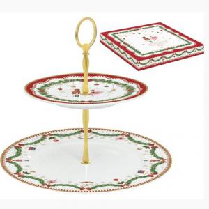 R2S.1105MNOE Porcelán süteményes állvány 2 emeletes 19/27cm dobozban, Magie de Noel