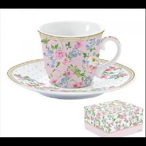 R2S.1106GAJO Porcelán teáscsésze+alj 200ml dobozban,Garden Joy