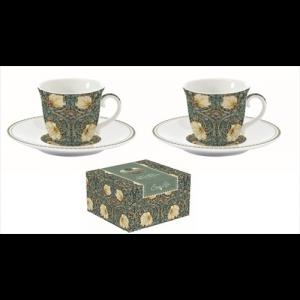 R2S.1107WILB Porcelán eszpresszócsésze+alj, 2 személyes 80ml, dobozban, William Morris, Black