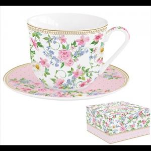 R2S.1110GAJO Porcelán reggelizőcsésze+alj 370ml dobozban,Garden Joy