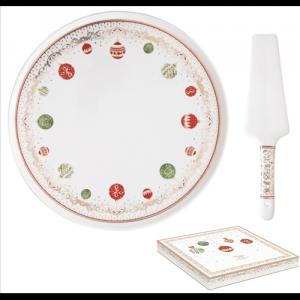 R2S.1112CEVE Porcelán tortatál lapáttal, 32cm, dobozban, Christmas Eve