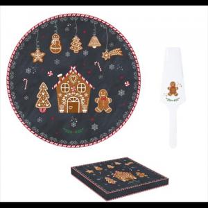 R2S.1112GING Porcelán tortatál lapáttal, 32cm, dobozban, Gingerbread