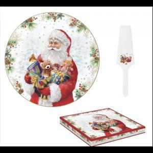 R2S.1112SANC Porcelán tortatál lapáttal, 32cm, dobozban, Santa Is Coming