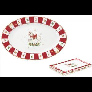 R2S.1116CTAL Porcelán ováltálca 35x23,5cm, dobozban, Christmas Tale