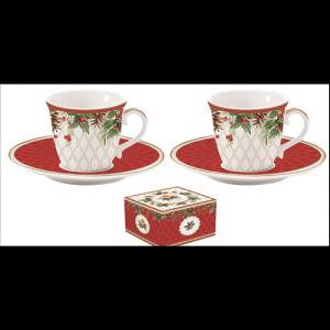 R2S.1175CHBE Porcelán eszpresszócsésze+alj 2 személyes, 80ml, dobozban, Christmas Berries