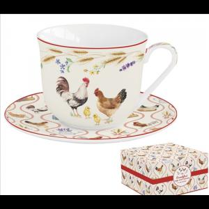 R2S.1182CLIF Porcelán reggelizőcsésze+alj 370ml dobozban, Country Life