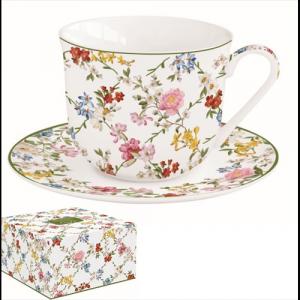 R2S.1182GADR Porcelán reggelizőcsésze+alj 370ml dobozban, Garden Dreams