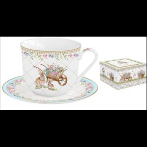 R2S.1182SPBL Porcelán reggelizőcsésze+alj 370ml dobozban, Spring Bloom