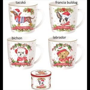 R2S.119XDOG Porcelánbögre 350ml,fémdobozban,Christmas Dog