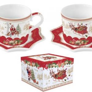 R2S.1237CHME Porcelán eszpresszócsésze+alj 120ml, 2 személyes, dobozban,Christmas Memories