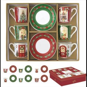 R2S.126FEAV Porcelán eszpresszócsésze+alj 6 személyes, 100ml, dobozban, Coffee Mania, Festive Avenue