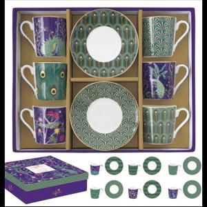 R2S.126IMPP Porcelán eszpresszócsésze+alj 6 személyes, 100ml, dobozban, Imperial Peacock, Coffee Mania