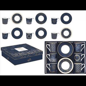 R2S.126MIDN Porcelán eszpresszócsésze+alj 6 személyes, 100ml, dobozban, Midnight, Coffee Mania