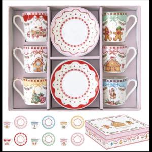 R2S.126SWEC Porcelán eszpresszócsésze+alj 6 személyes, 100ml, dobozban, Coffee Mania, Sweet Christmas