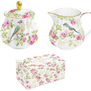 R2S.1285SPRI Porcelán tej/citromkiöntő-cukortartószett 200-200ml dobozban,Spring Time