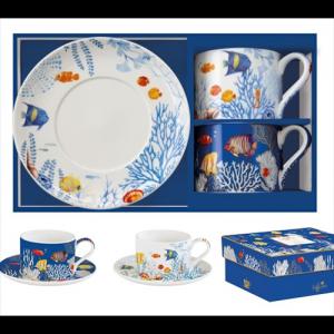 R2S.132AQRM Porceláncsésze+alj 240ml 2 személyes dobozban, Coffee Mania, Aquarium