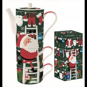 R2S.1346SOUT Porcelán bögreszett 2 db, 240ml, teáskannával 500ml, egymásba sorolós, dobozban, Santa's Outfits