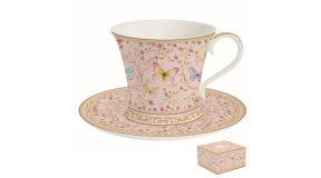 R2S.1357MAJB Porcelán reggelizőcsésze+alj 300ml,dobozban,Majestic Butterflies