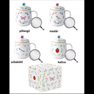 R2S.1370FGAR Porcelán szűrősbögre tetővel, 450ml, dobozban, Fancy Garden