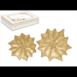 R2S.1425WHEL Üvegtálszett 2 db-os, 18/21cm, dobozban, arany színű virág, White Elegance