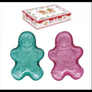 R2S.1448SWGB Üvegtálszett 2 db-os, 17x12,5cm, mézeskalács figura forma, dobozban, Sweet Christmas