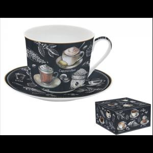 R2S.1454BRST Porcelán reggelizőcsésze+alj 400ml, dobozban, Barista