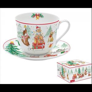 R2S.1454CHGA Porcelán reggelizőcsésze+alj 400ml, dobozban, Christmas Gang